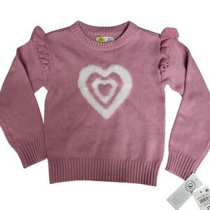 Epic Threads Girls Pink Heart Fuzzy Applique Ruffle Sweater 3T NWT Valentine's